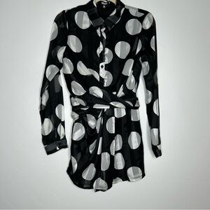 NWT Missguided Black and White Polka Dot Stripe Romper Playsuit Chiffon Size 6